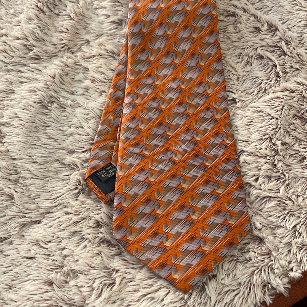 Vintage Bijoux Terner Genuine Silk Handmade Men's Tie Orange Bronze Violet Black